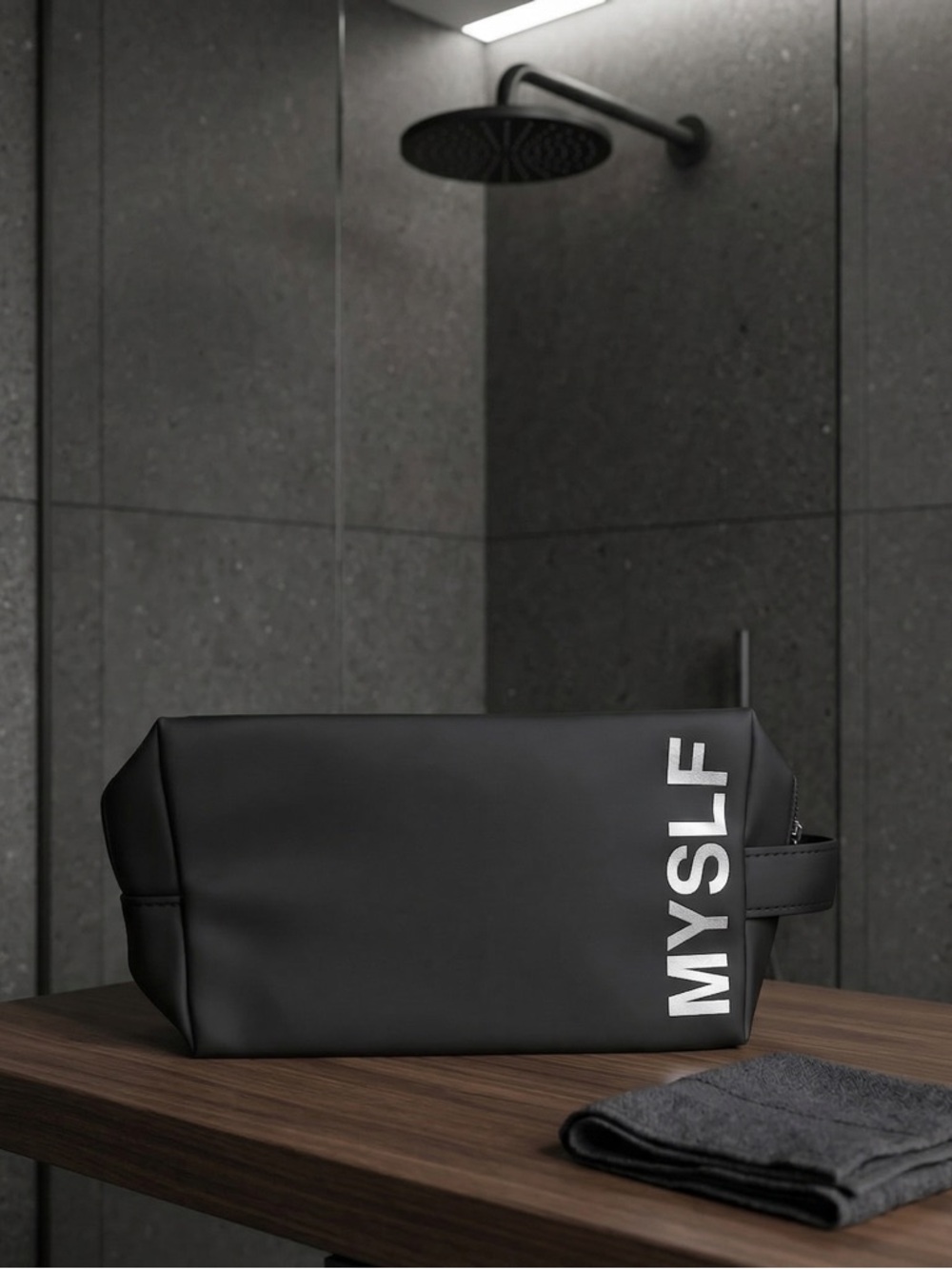 Yves Saint Laurent Black Toiletry Pouch with White 'MYSLF' Accent- GWP